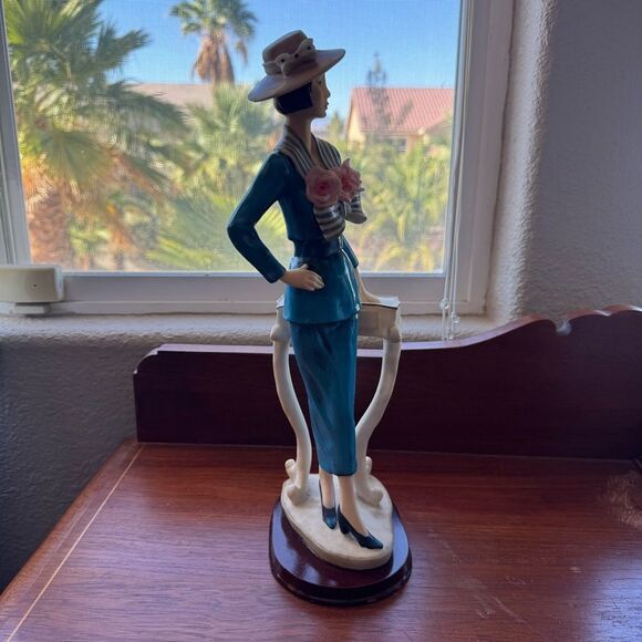 Vintage Lady Figurine Blue Dress with Pink Flowers - Picture 4 of 5